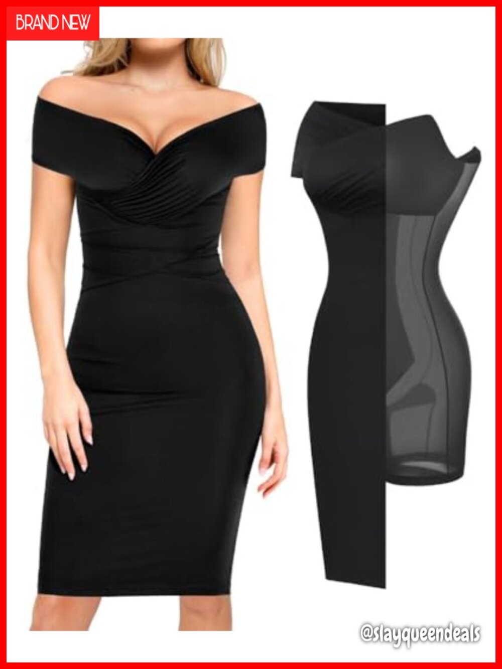 Popilush Midi Dress Off Shoulder Bodycon Shapewear Cocktail Evening
